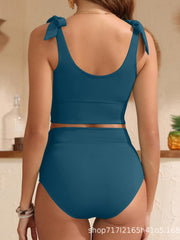 High Waisted Tummy Control U-back Bikini Modest Bathing Suit Two Piece
