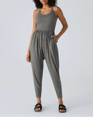 U Neck Pocket Harem Casual Jumpsuit-Easy Peezy Edition