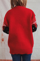 Christmas Pattern Knitted Crew Neck Long Sleeved Sweater