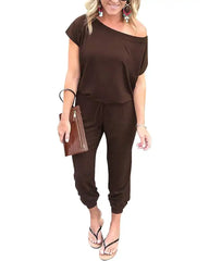 (S-3XL) Women's Plus Size Off Shoulder Stretchy Jumpsuit