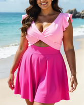 Women's One Piece Tummy Control Swimsuit Ruffle Cutout Swimdress