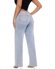 Mid-Rise Hip-Lifting Straight-Leg Loose-Fitting Jeans