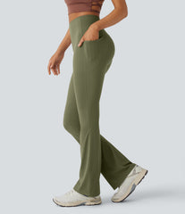 High Waisted Tummy Control Pocket Shaping Yoga Bootcut Leggings