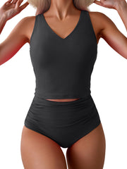 Women's Tummy Control Tankini Set - High Waisted Two Piece Swimsuit