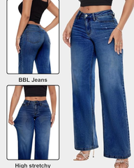 Mid-Rise Hip-Lifting Straight-Leg Loose-Fitting Jeans
