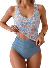 Women's Tummy Control Tankini Set - High Waisted Two Piece Swimsuit