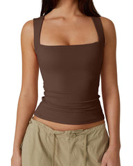 Basic Square Neck Sleeveless Double-Layer Tank Tops Shaping Vest