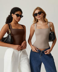 Basic Square Neck Sleeveless Double-Layer Tank Tops Shaping Vest