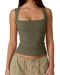 Basic Square Neck Sleeveless Double-Layer Tank Tops Shaping Vest