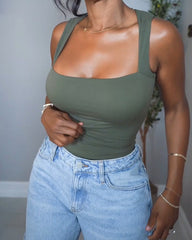 Basic Square Neck Sleeveless Double-Layer Tank Tops Shaping Vest