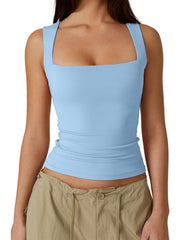 Basic Square Neck Sleeveless Double-Layer Tank Tops Shaping Vest