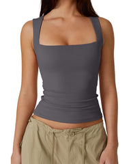 Basic Square Neck Sleeveless Double-Layer Tank Tops Shaping Vest