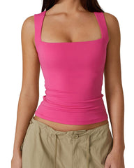 Basic Square Neck Sleeveless Double-Layer Tank Tops Shaping Vest