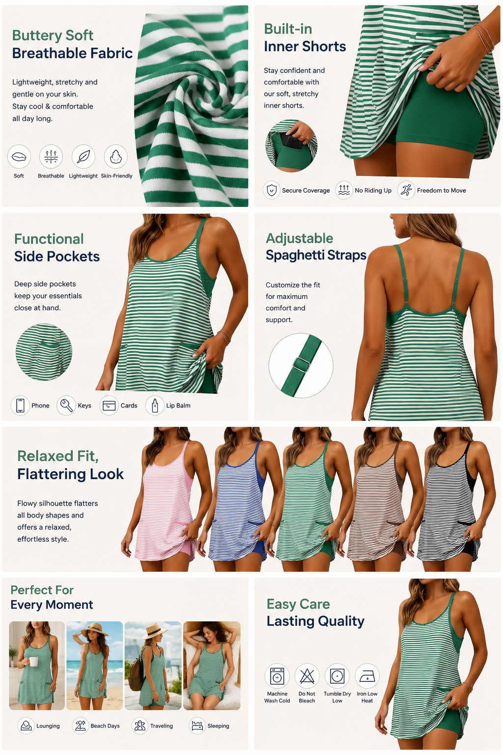 Women's Summer Striped Mini Dress with Built-in Shorts