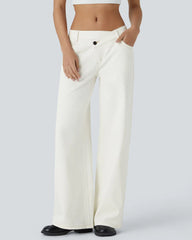Pockets Baggy Wide Leg Washed Casual Jeans