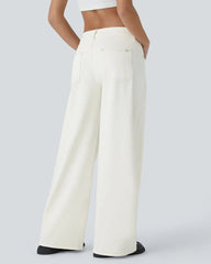 Pockets Baggy Wide Leg Washed Casual Jeans