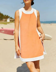Two Piece Sets Color Block Crewneck Sleeveless Pullover Tops Matching Shorts With Pockets