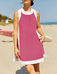 Two Piece Sets Color Block Crewneck Sleeveless Pullover Tops Matching Shorts With Pockets