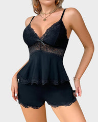 Lace-Trim Flowy Nightwear Cami & Shorts