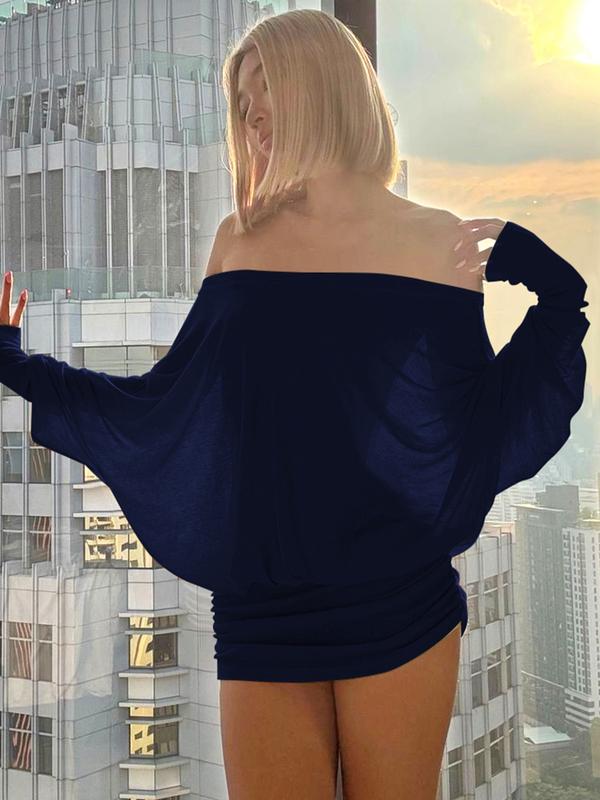 Off Shoulder Sheer Ruched Mini Dress for Party & Holiday