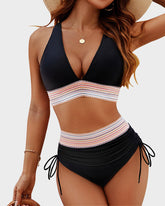 🔥Flash Sale🔥 High Waisted Tummy Control Color Block Bikini Sets