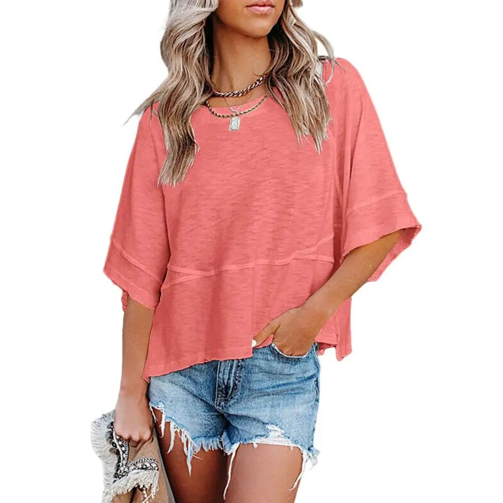 Women's Summer Casual Batwing Tee - Loose Fit & Breathable