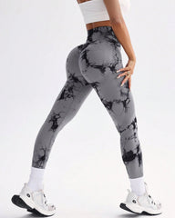 Curvyify Tie Dye Wide Waistband Sports Leggings