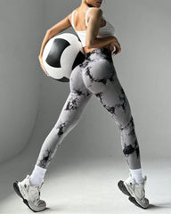Curvyify Tie Dye Wide Waistband Sports Leggings