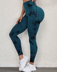 Curvyify Tie Dye Wide Waistband Sports Leggings