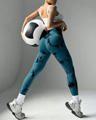 Curvyify Tie Dye Wide Waistband Sports Leggings