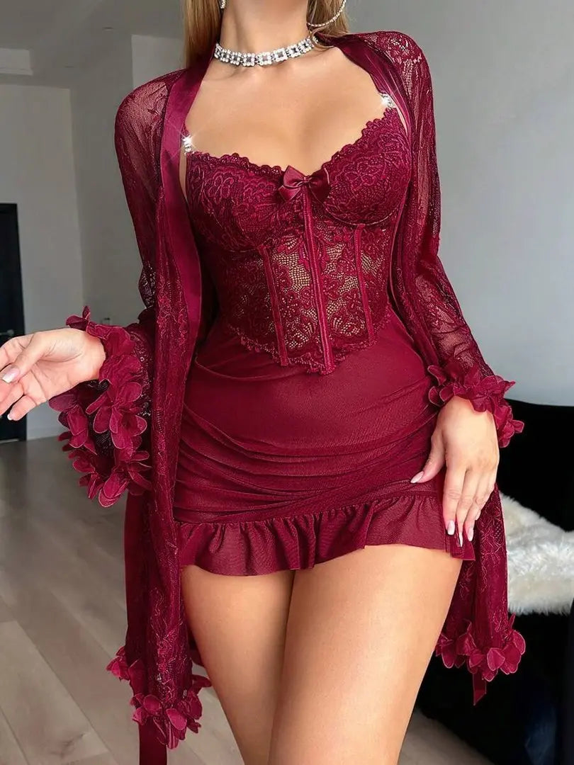 Sexy Lace Bustier Nightgown Set