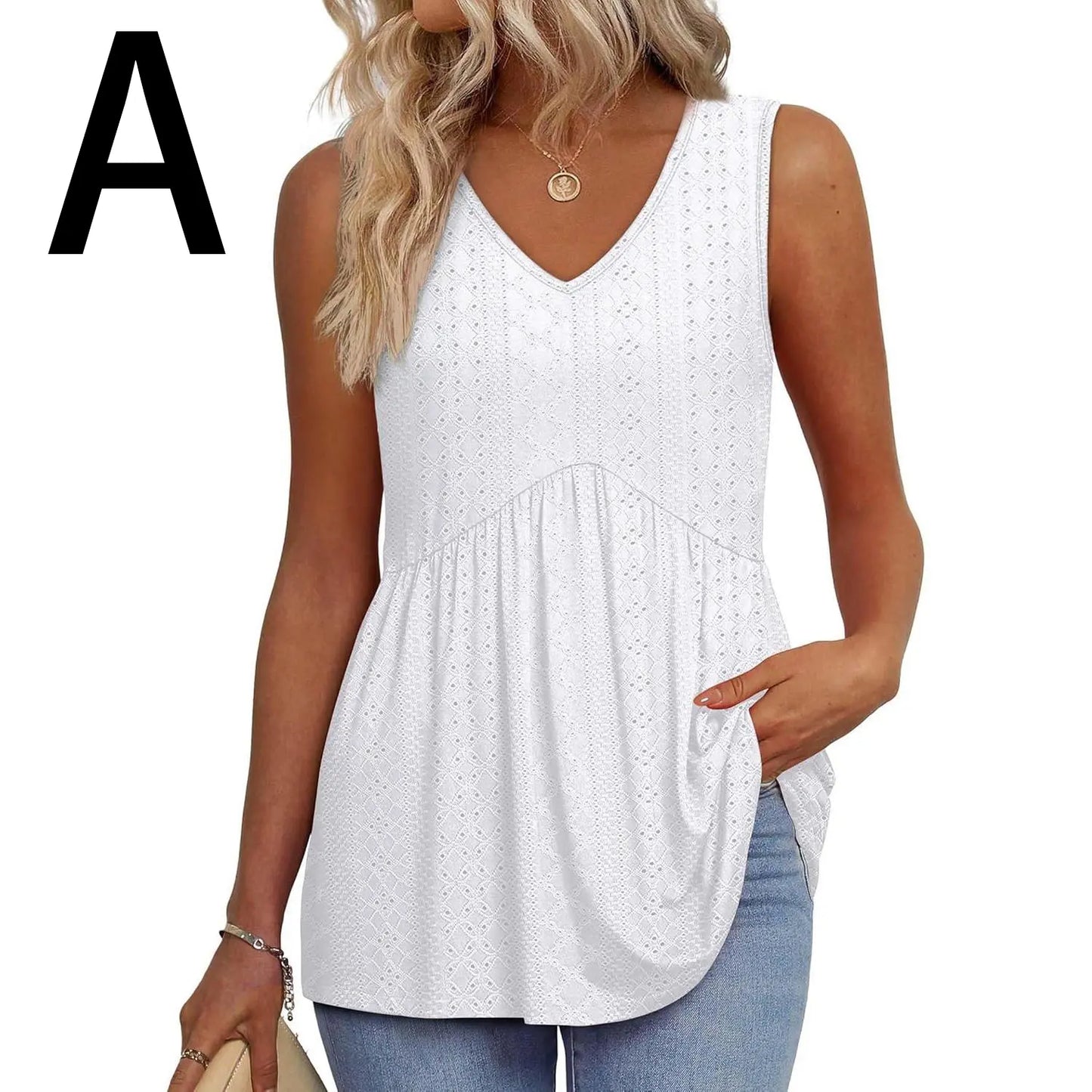 Women's V-Neck Babydoll Tank Tops - Flowy Sleeveless Summer Blouse