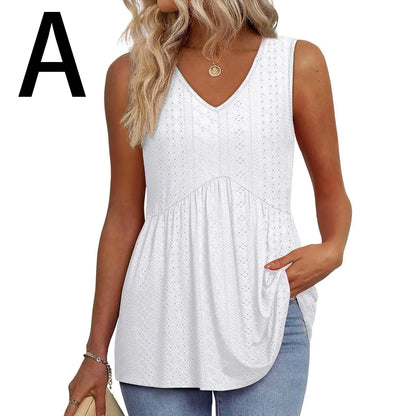 Women's V-Neck Babydoll Tank Tops - Flowy Sleeveless Summer Blouse