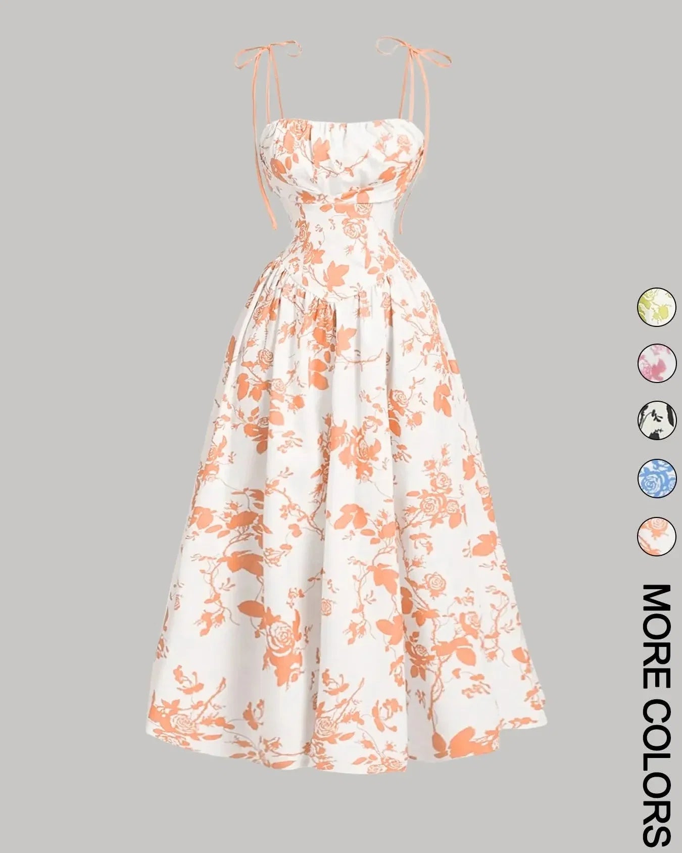 Curvy Floral Print Tie Shoulder Midi Cami Dress