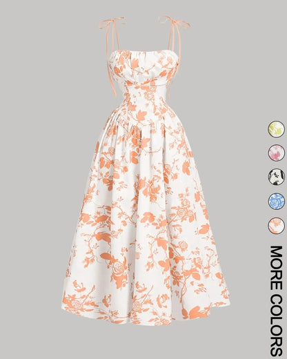 Curvy Floral Print Tie Shoulder Midi Cami Dress