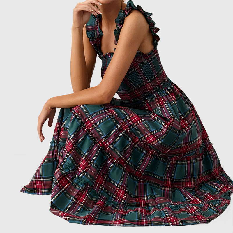 Christmas Plaid Ruffle Party Dress