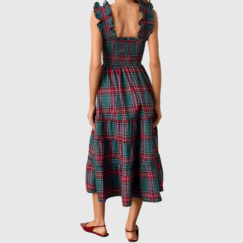 Christmas Plaid Ruffle Party Dress
