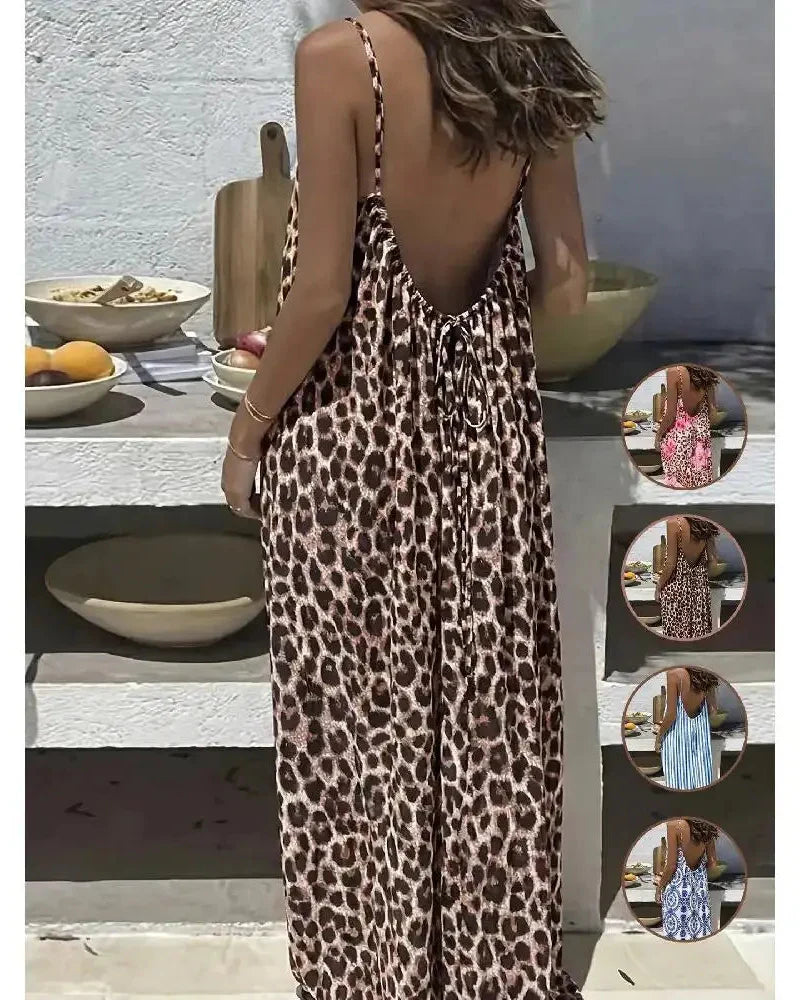 Women's Leopard Print Backless Cami Dress