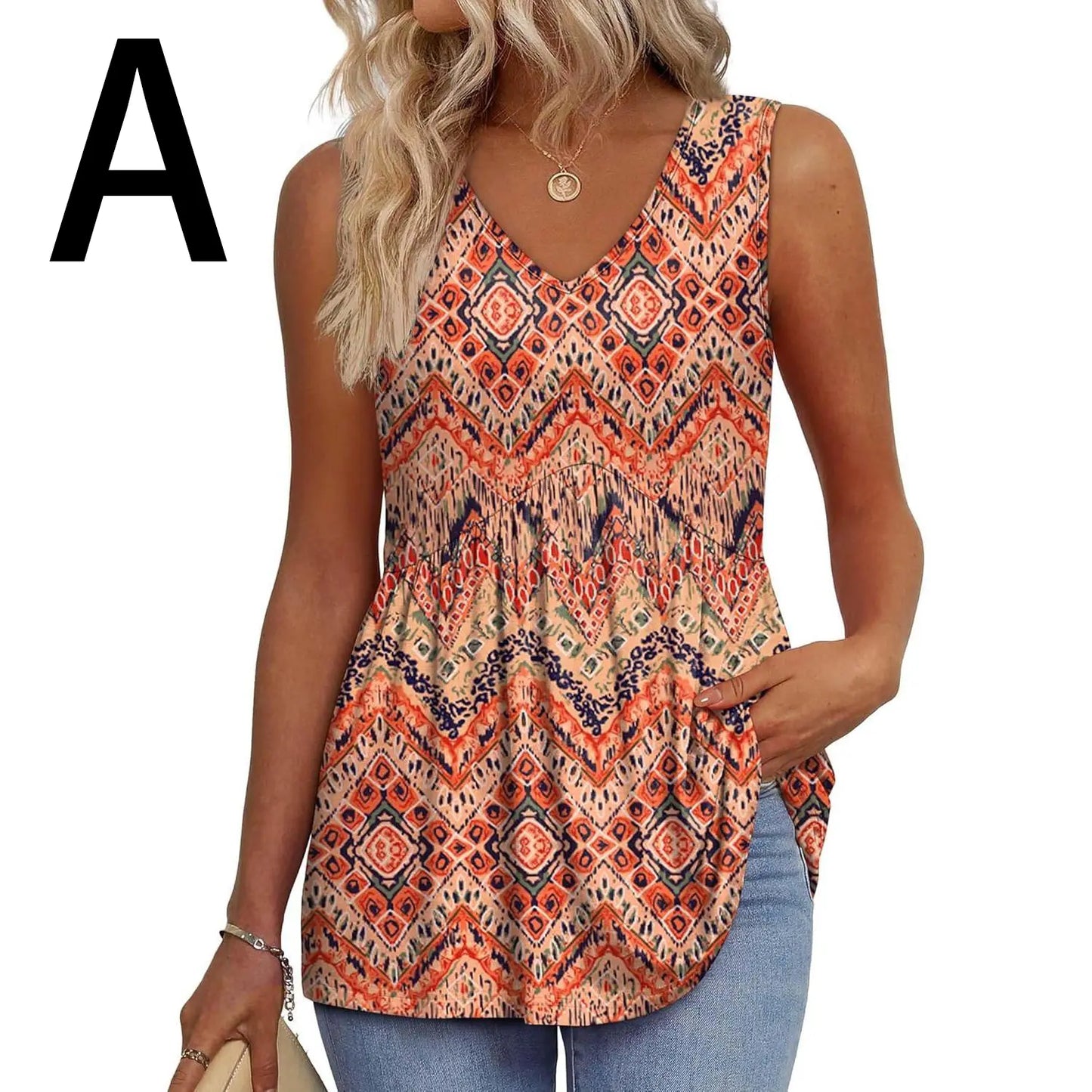 Women's V-Neck Babydoll Tank Tops - Flowy Sleeveless Summer Blouse