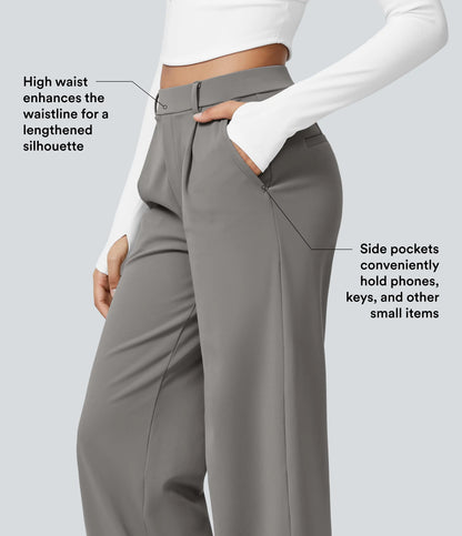 Flex High Waisted Pocket Straight Leg Work Pants