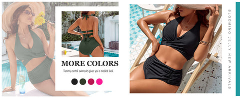 Tummy Control Bathing Suits Modest High Waisted Bikini Sets