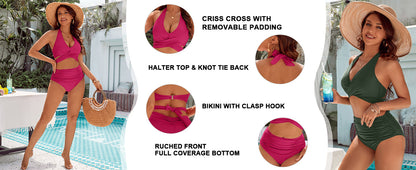 Tummy Control Bathing Suits Modest High Waisted Bikini Sets