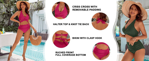 Tummy Control Bathing Suits Modest High Waisted Bikini Sets