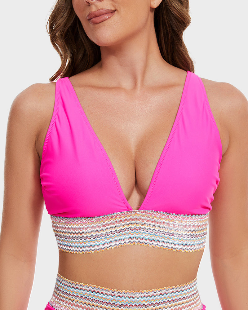 2026 High Waisted Tummy Control Color Block Bikini Sets