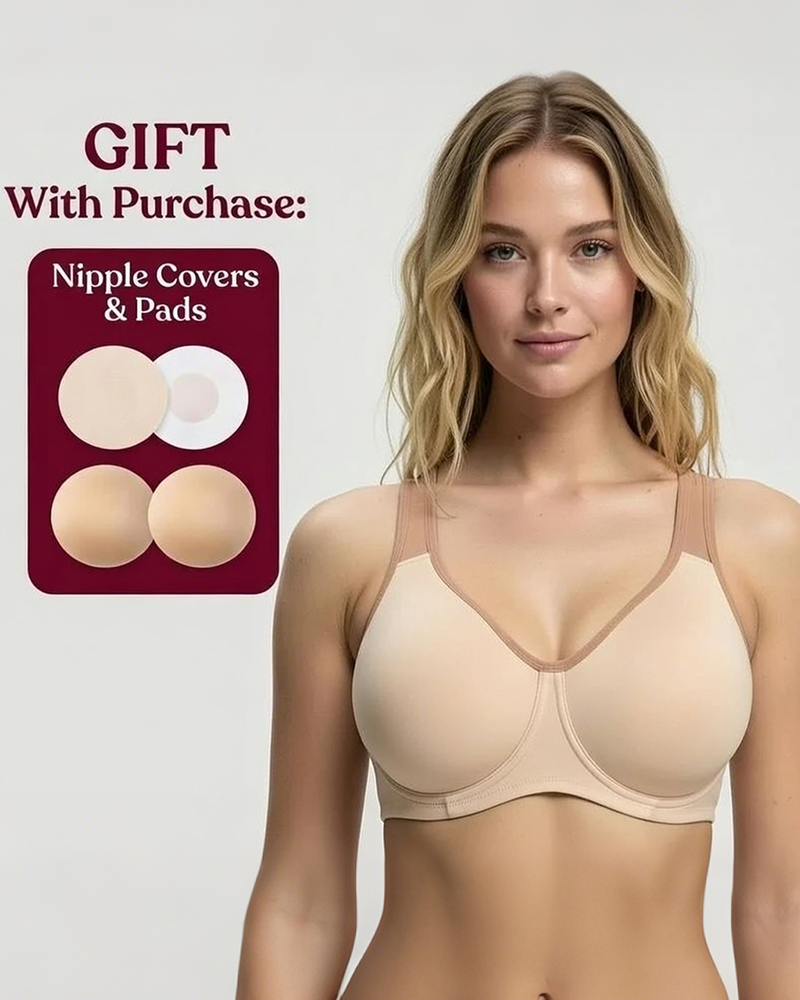 Soft Support Non-padded Unlined Full Coverage Wide Strap Outside Underwire Sports Bra