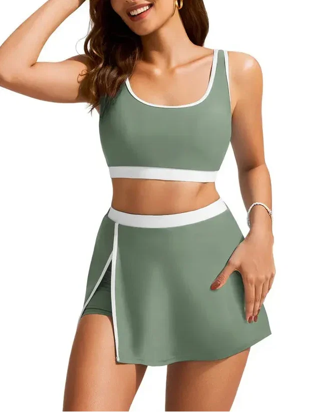 Plus Size Friendly Side Slit Swim Skirt Bikini Set