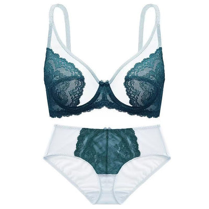 Sheer Floral Lace Support Bra Set