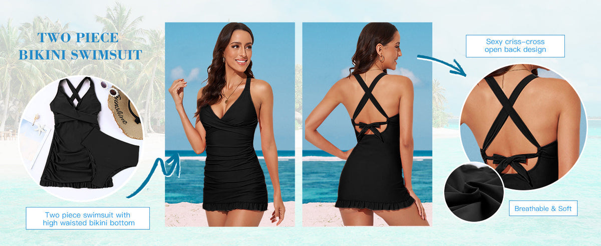 Deep V Cross-Back Ruched One-Piece Swimsuit