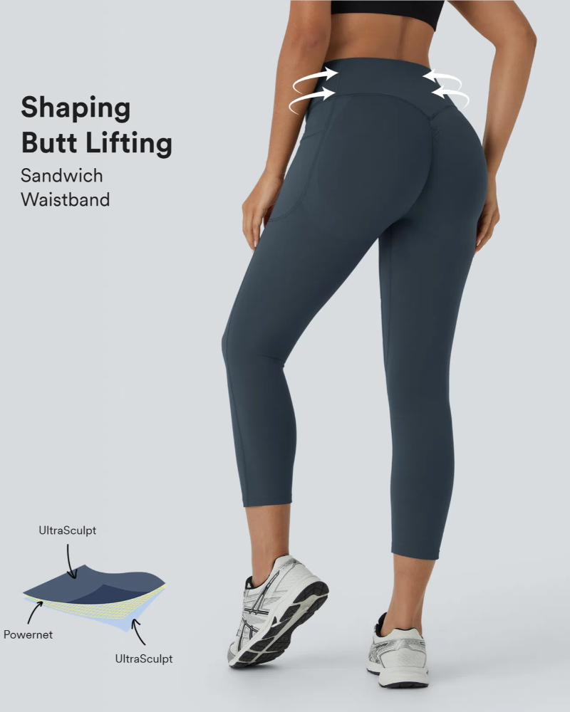 ⚡Flash Sale⚡High Waist Capri Leggings with Tummy Control and Pockets