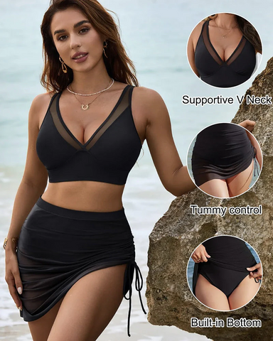 Mesh Sarong Wraps Bathing Suits High Waisted Bikini Sets